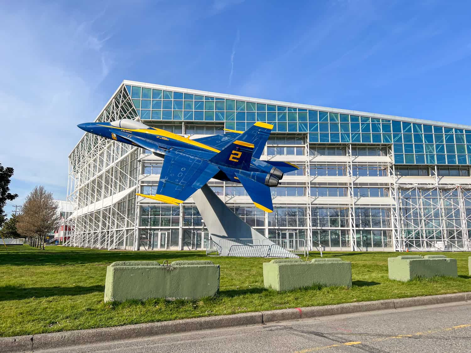 An F/A-18 Hornet on the South Lawn of The Museum of Flight.