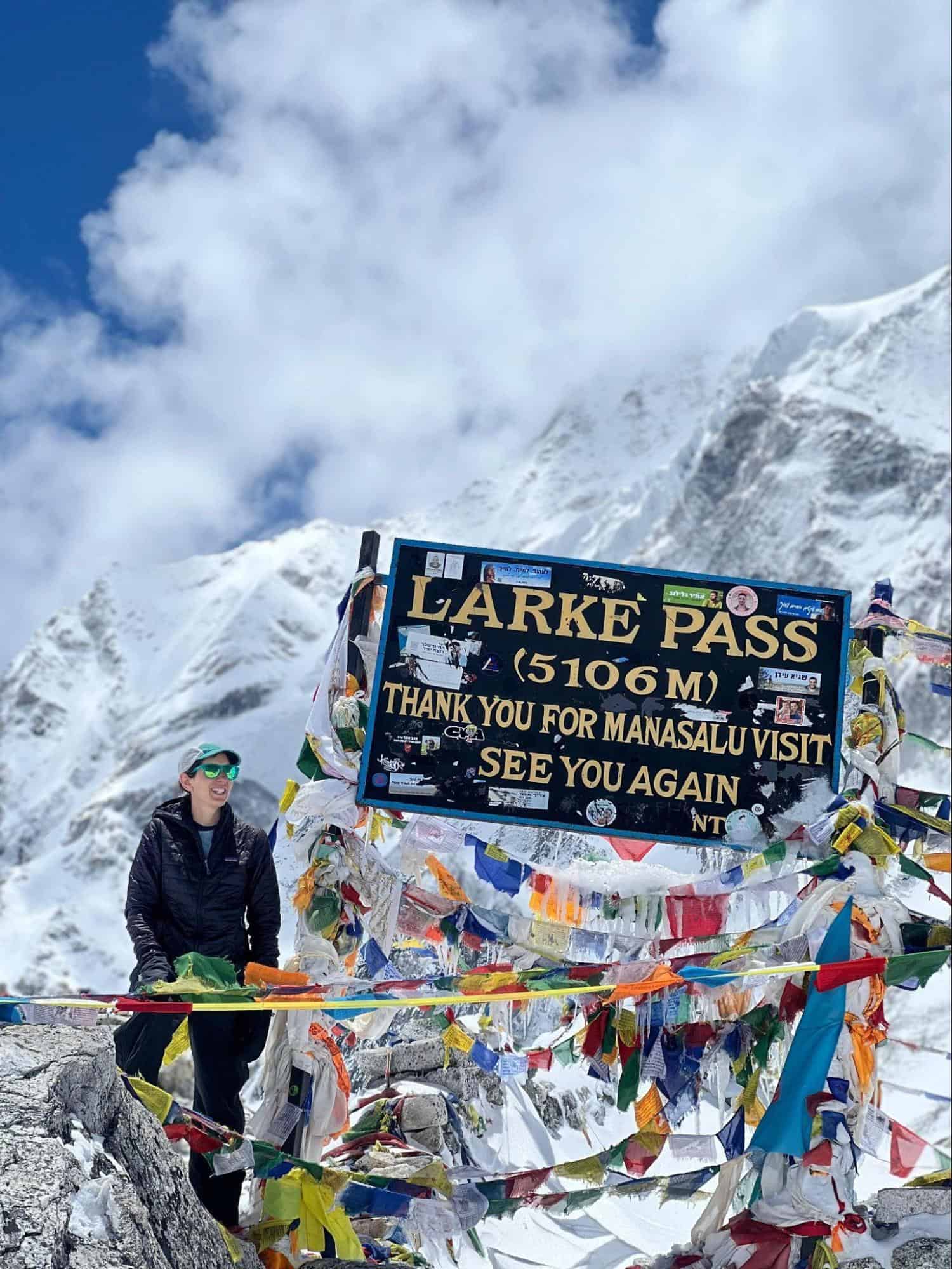 Crossing Larke Pass (5,106m) on the Manaslu Circuit trek.
