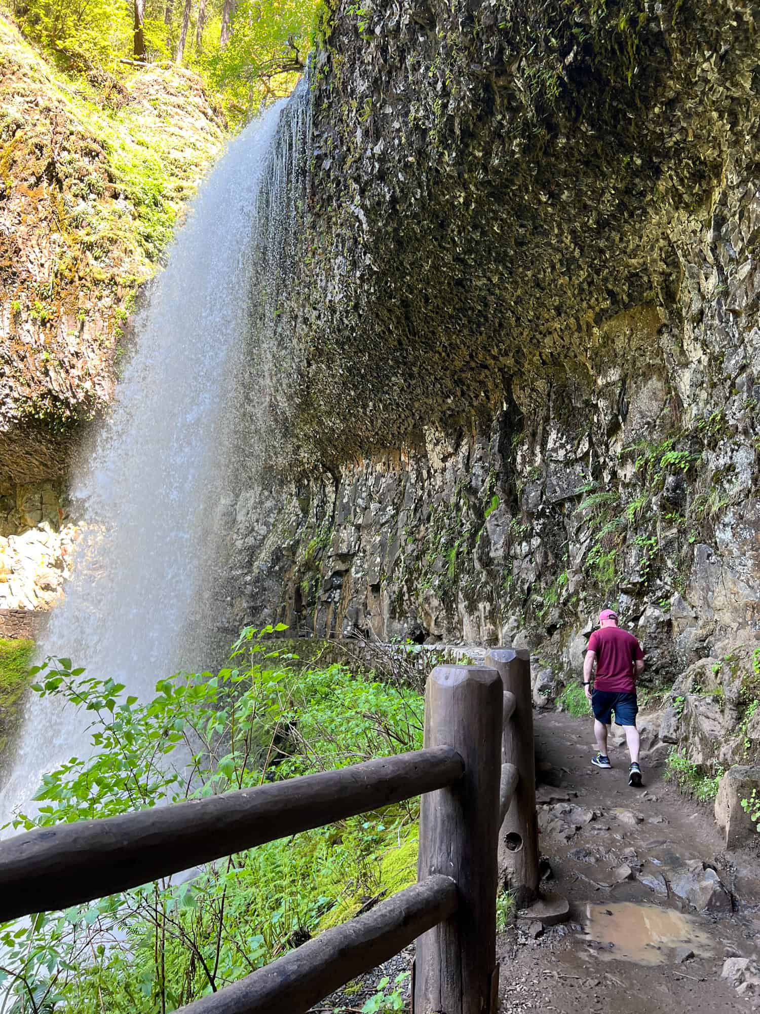 Dave hiking under Lower South Falls in Silver Falls State Park, OR (photo by Kelly Lemons).