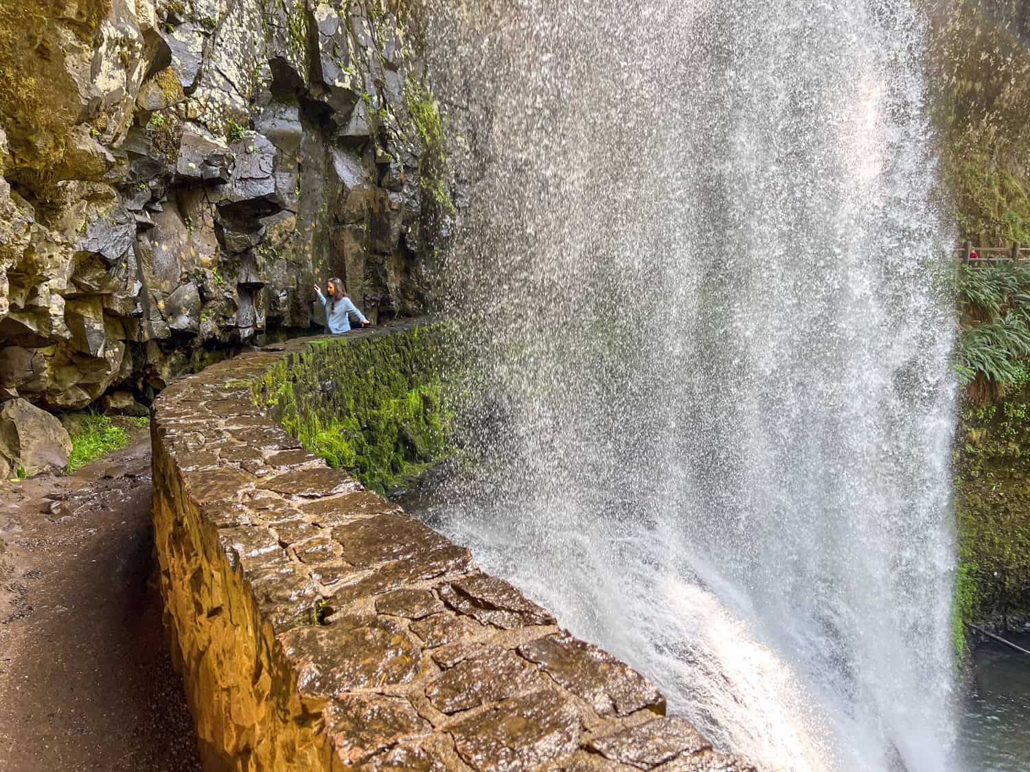Kel hiking behind Lower South Falls in Silver Falls State Park.