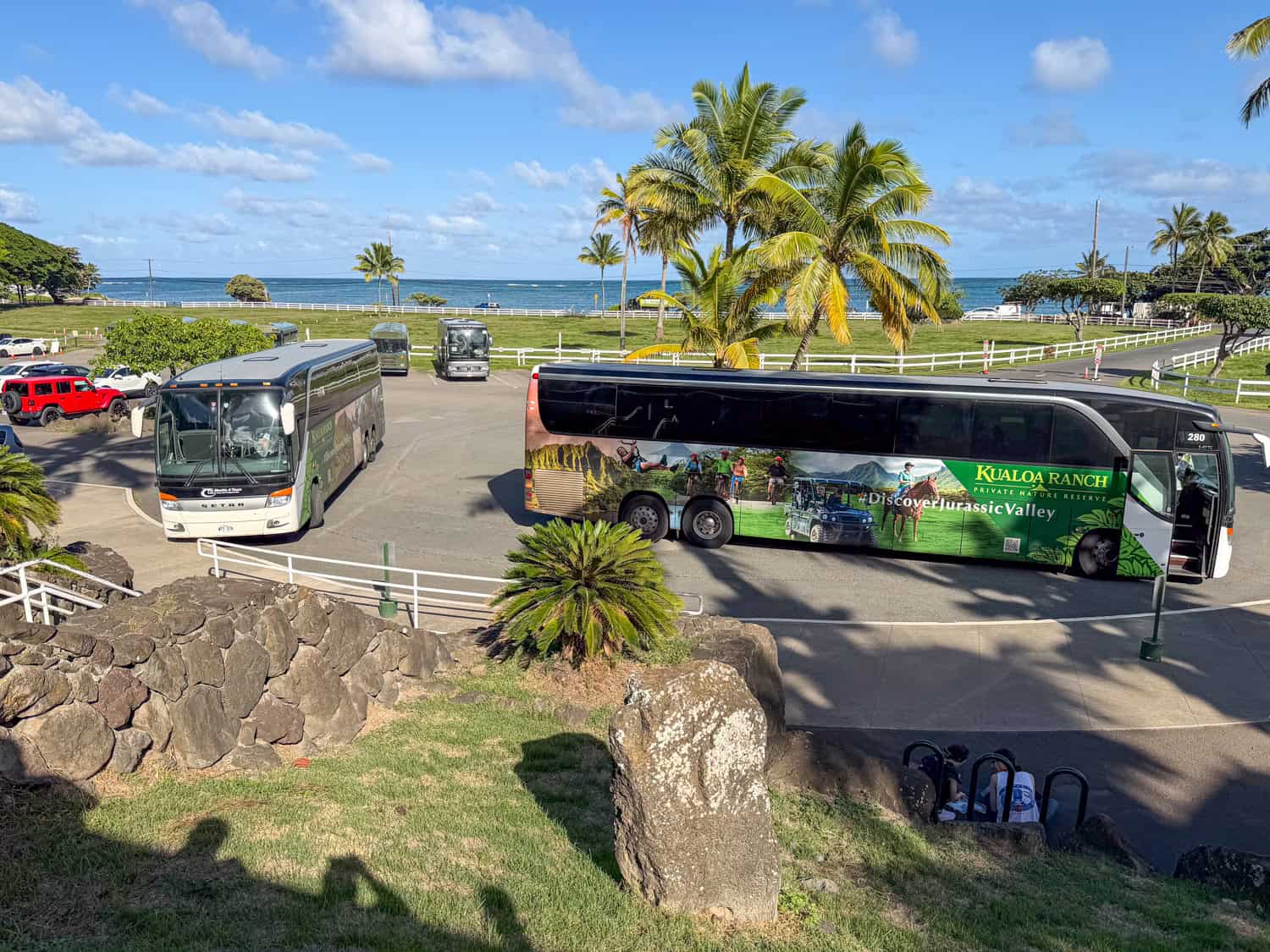 Kualoa Ranch shuttle buses.
