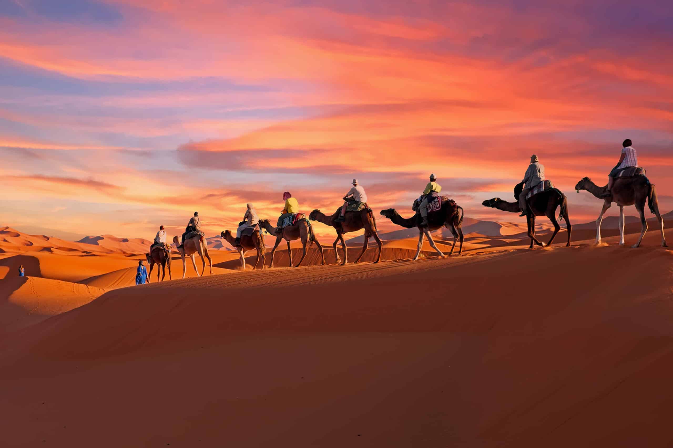 A camel caravan in the Sahara at sunset (photo: Nisangha, iStock).
