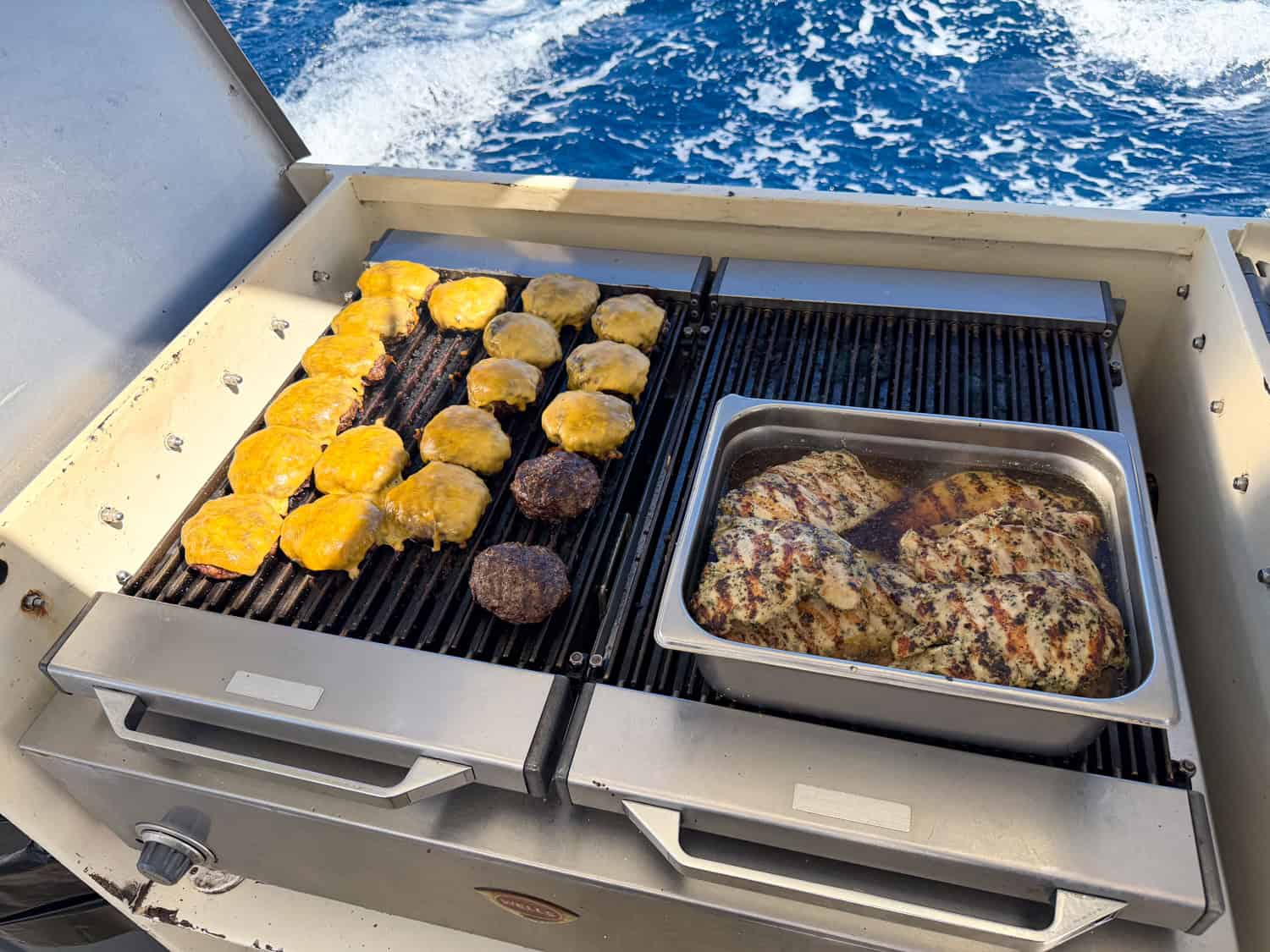 Grilled chicken and burgers.