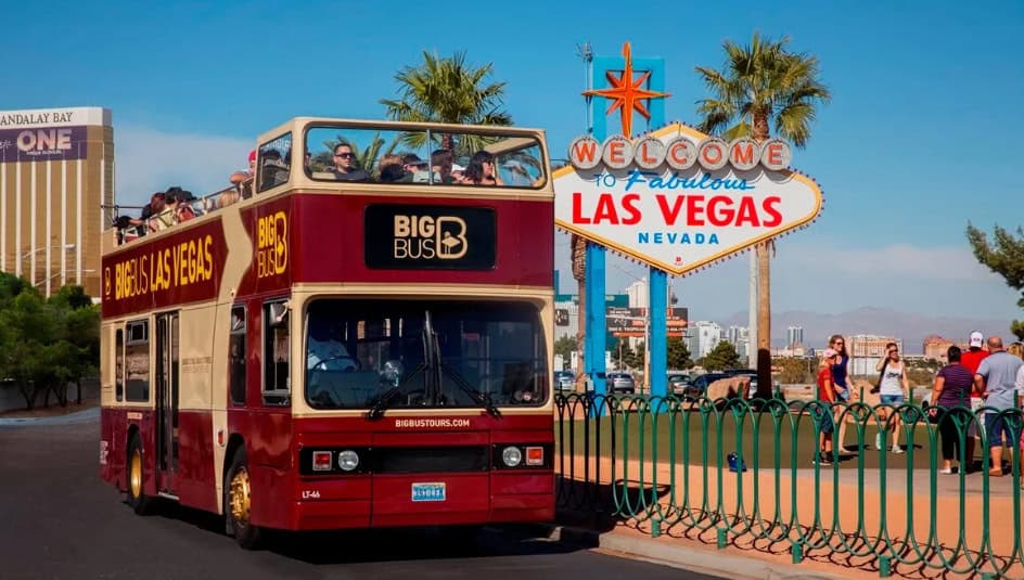 A double-decker tour bus in Las Vegas is a good way to sightsee in one day.