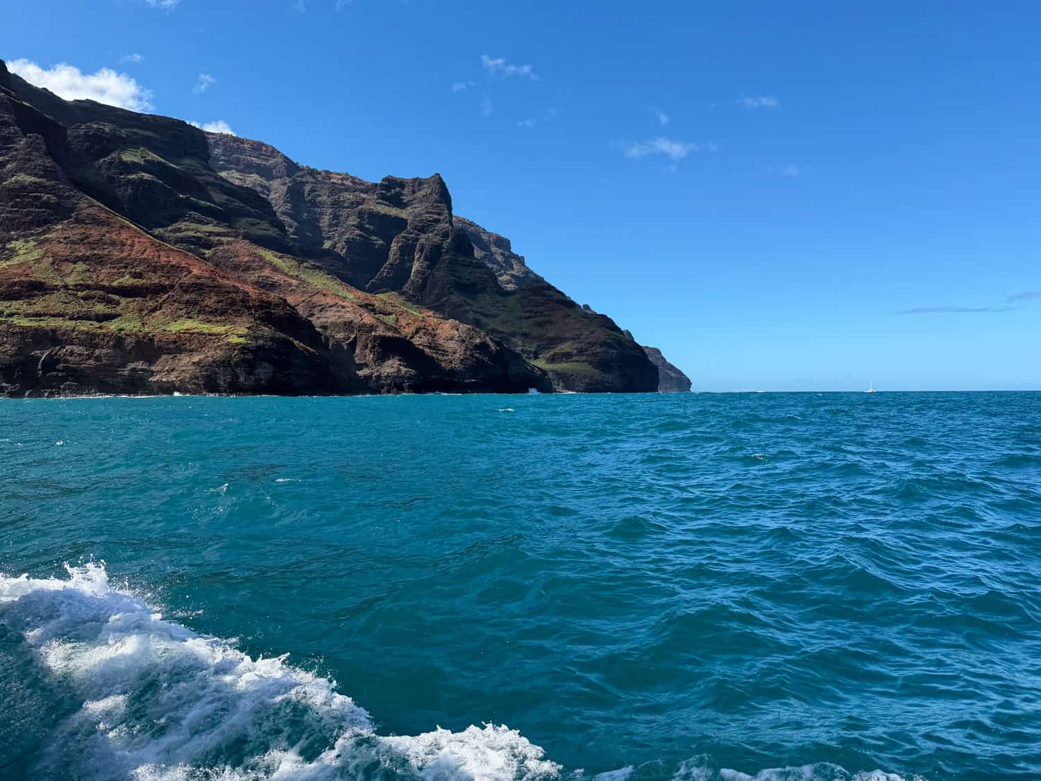 The Na Pali Coast as seen from a boat tour.
