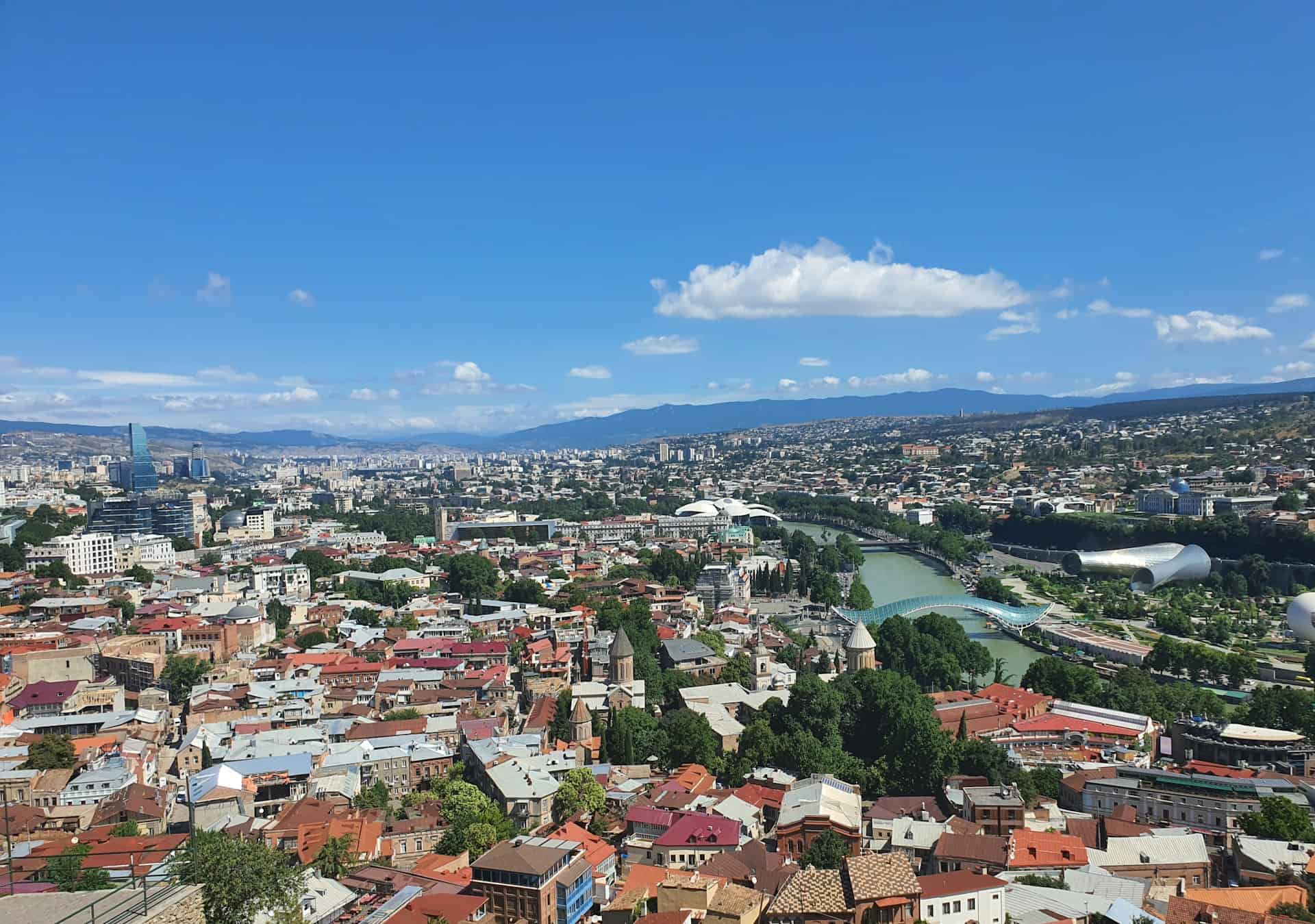 View of Tbilisi from Narikala Fortress, a sightseeing tip in most Georgia travel guides (photo: Mary Birago, Unsplash).