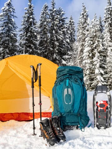 Winter camping gear and snowshoes (photo: iStock).