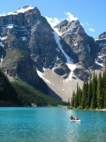 Paddling Lake Moraine in Alberta, Canada (photo: Joydeep Sensarma, Unsplash).