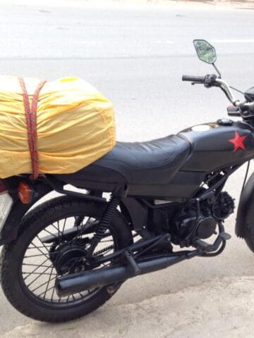 The author's second bike, packed up, ready to ride through Vietnam!