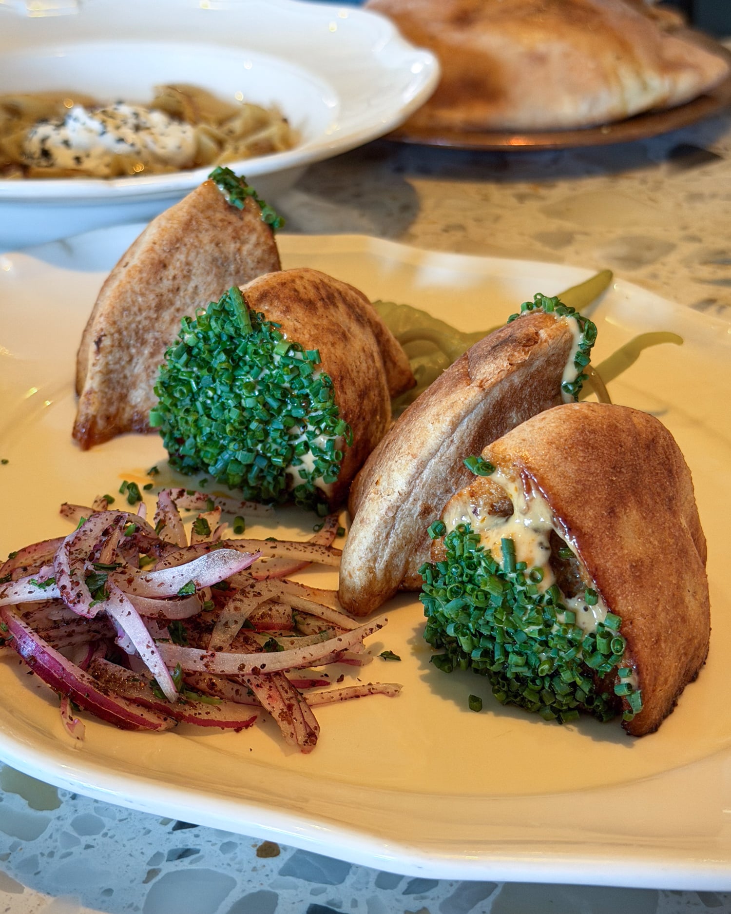 Arayes kebab filled with beef meatballs at Dalida in San Francisco