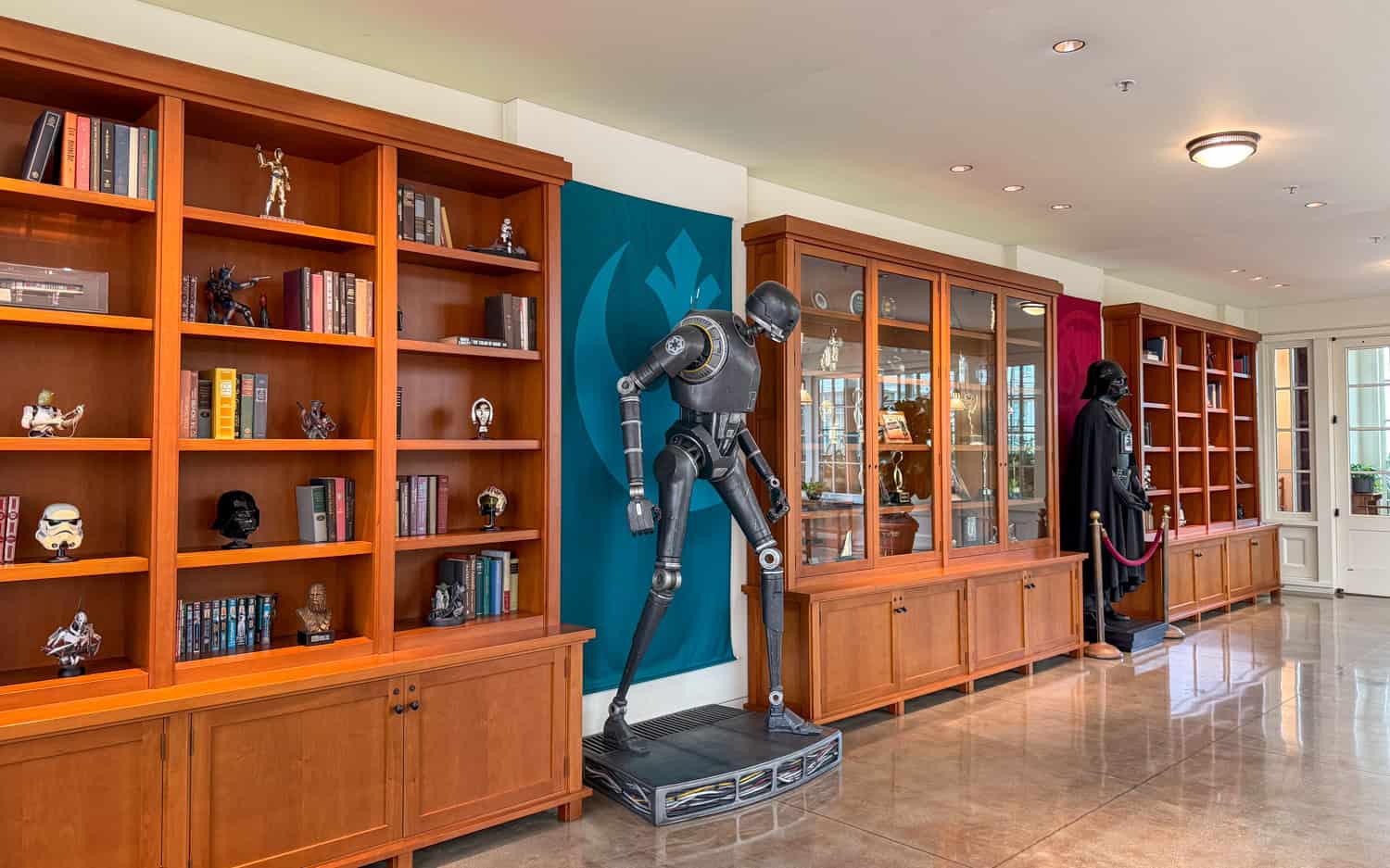 Star Wars memorabilia displayed inside the Lucasfilm lobby in San Francisco