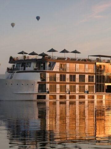 Aerial view of Soleil Nile River Cruise sailing along the Nile