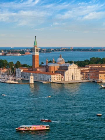 Vaporetto crossing the lagoon near San Giorgio Maggiore in Venice