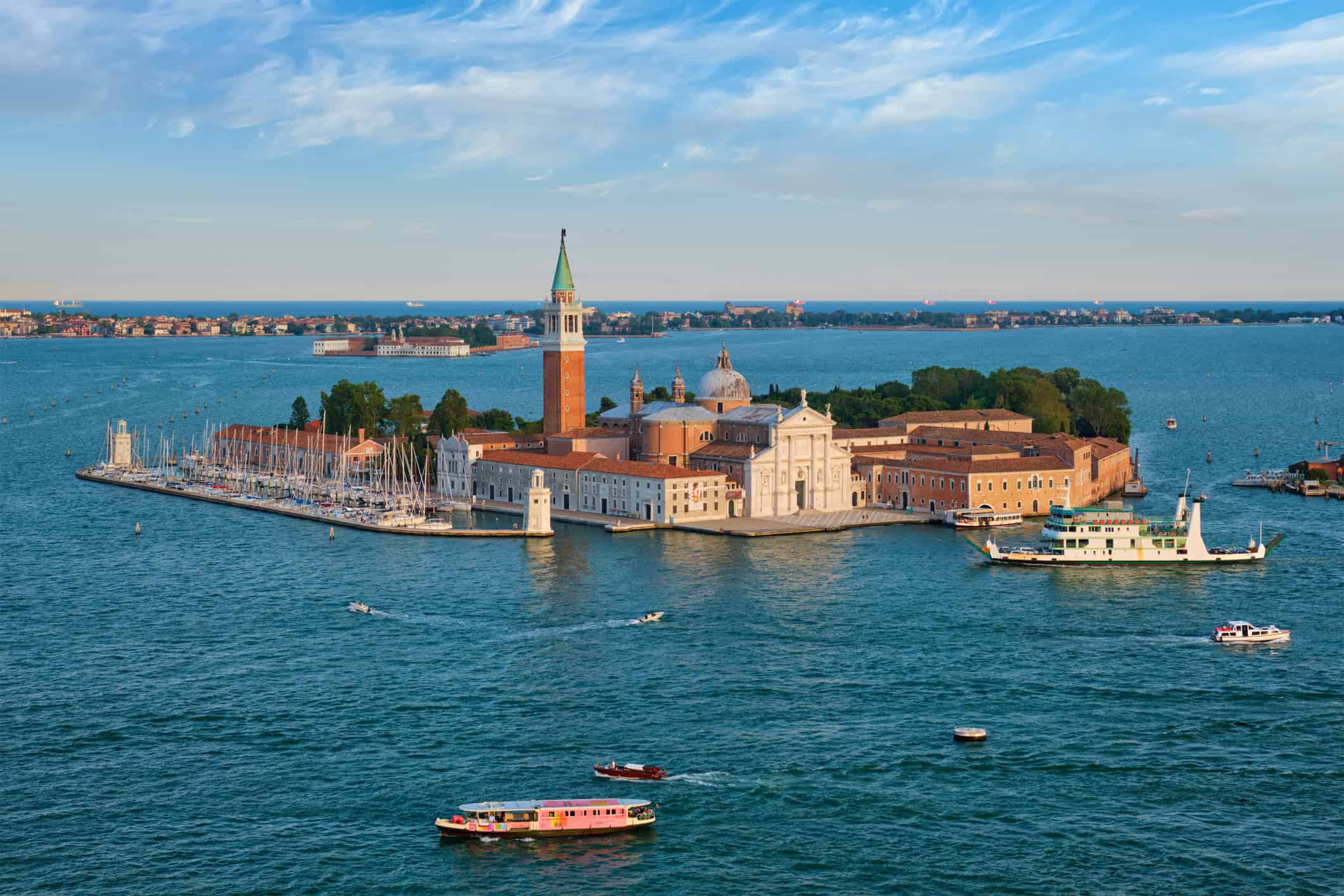 Vaporetto crossing the lagoon near San Giorgio Maggiore in Venice