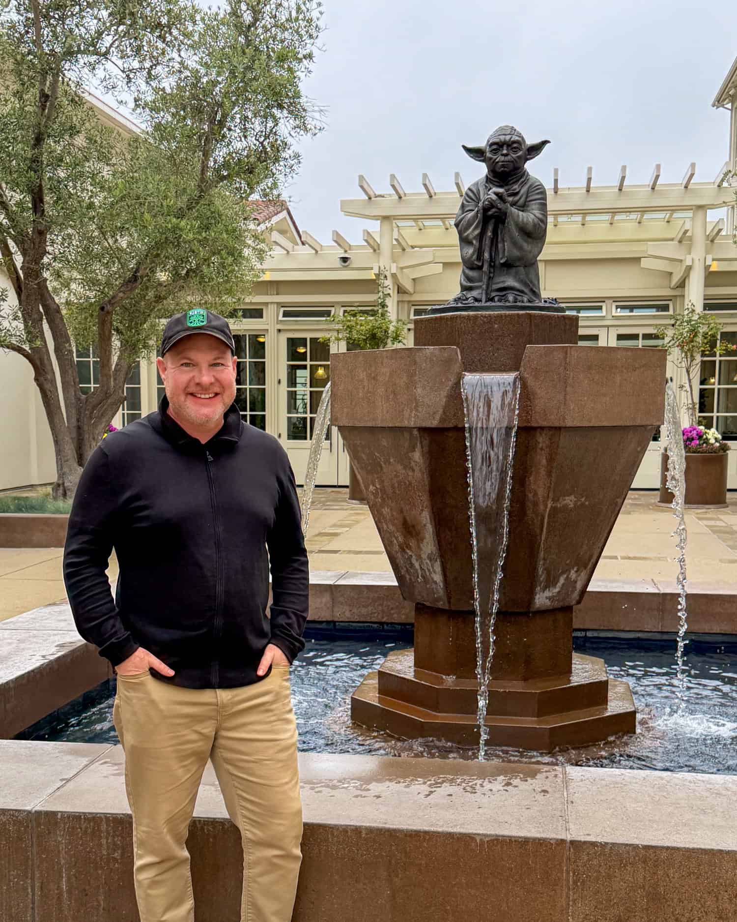 Dave at the Yoda Fountain outside Lucasfilm in the Presidio