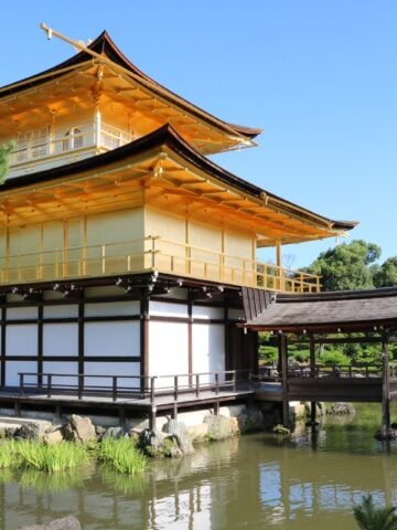 Kinkaku-ji Golden Pavilion beside its pond in Kyoto
