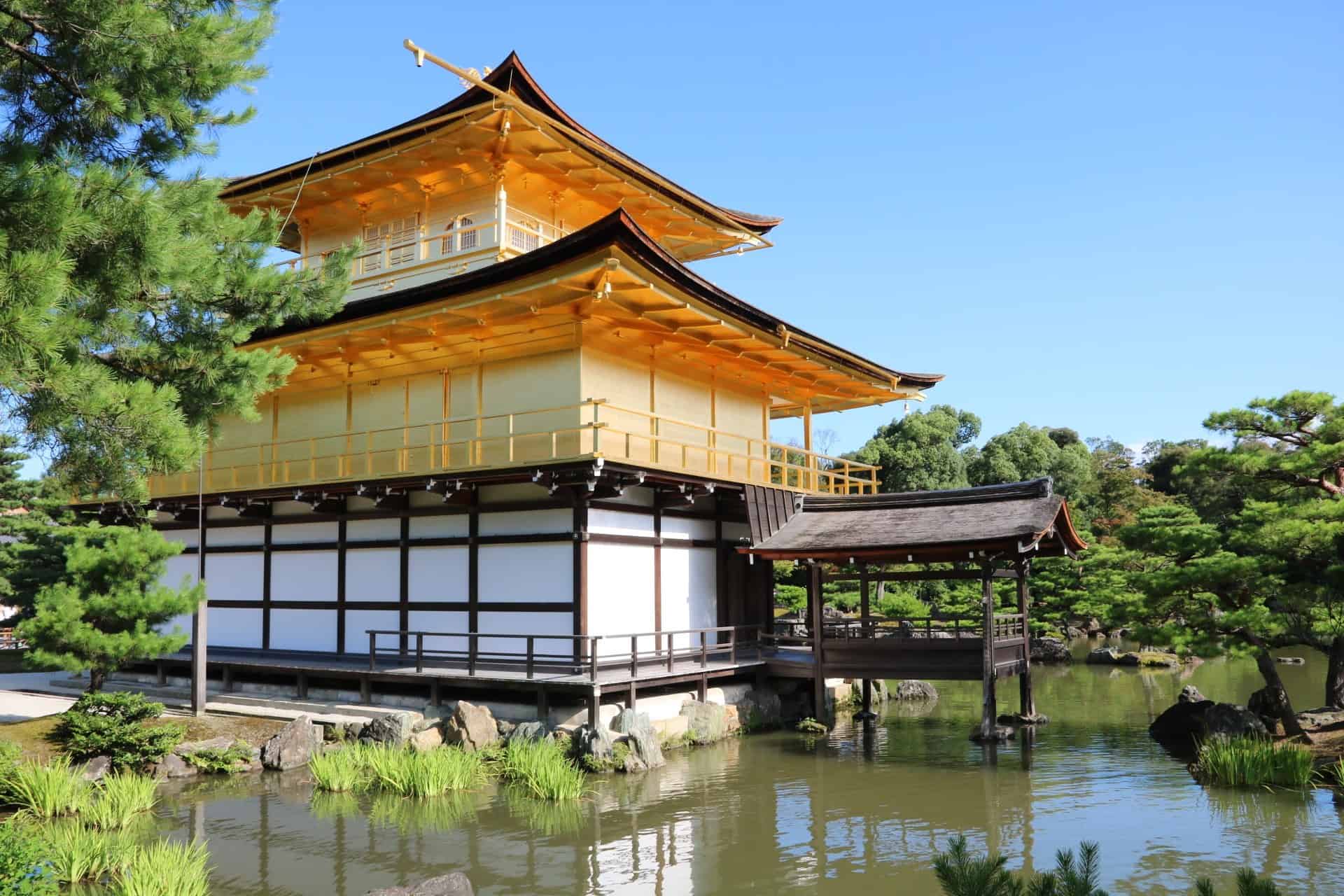 Kinkaku-ji Golden Pavilion beside its pond in Kyoto